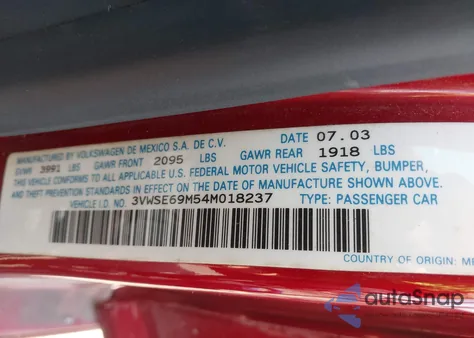 2004 Volkswagen Jetta Gli 1.8T/Gls 1.8T из США, поврежденный, VIN 3VWSE69M54M018A23